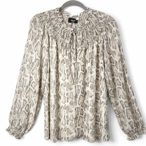 VICI Snakeskin Print Ruffle Tie Neck Peasant Blouse Long Sleeve Top Professional